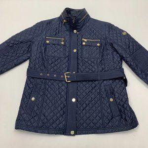Michael Kors Lightweight Quilted Puffy Jacket Womens Size XL Blue Hooded